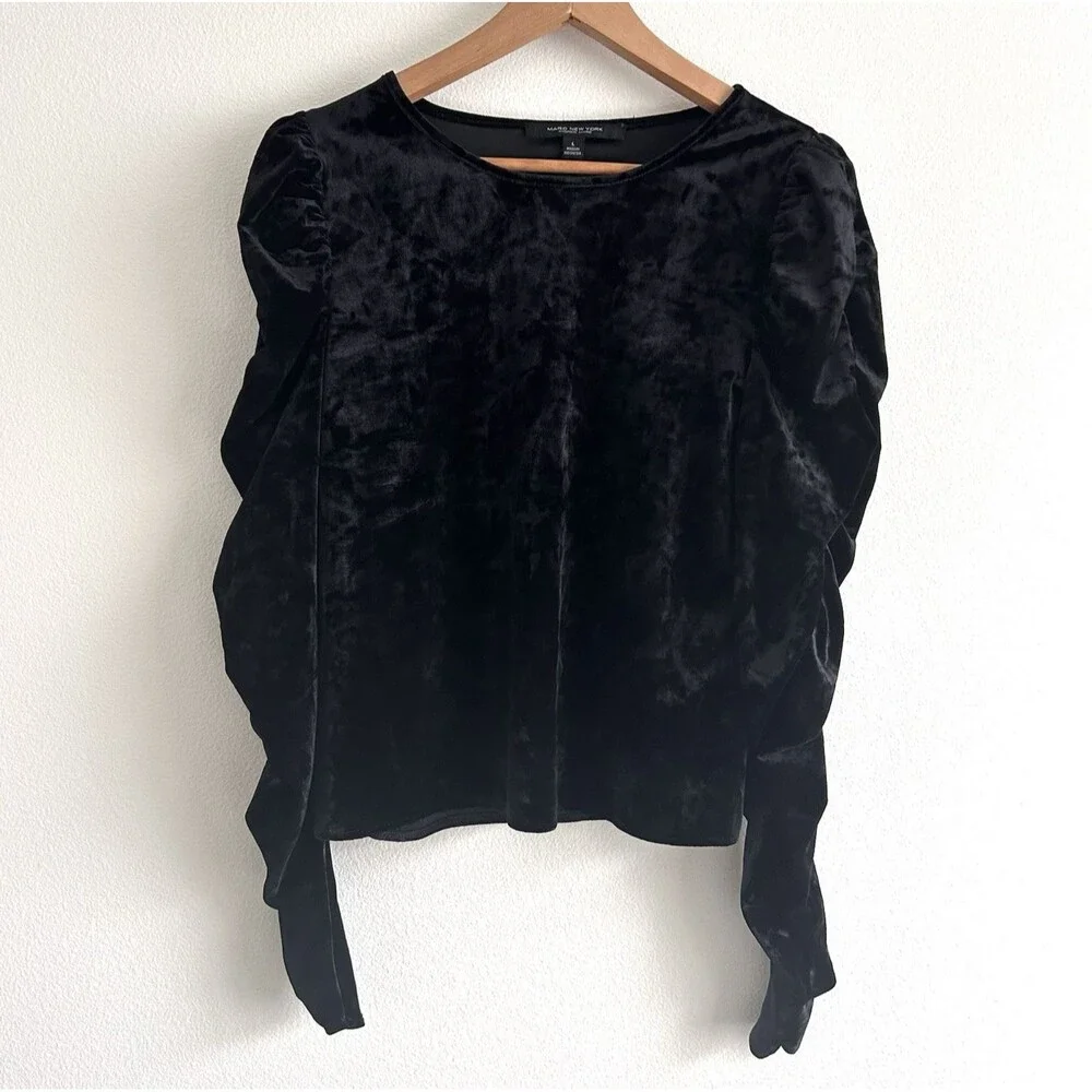 Black Velvet Puff Long Sleeves Top Marc New York Size L - Picture 1 of 10